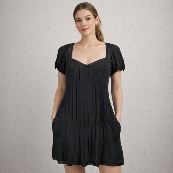 jbc Dresses & Skirts - I Wish You Embroidered Black Pleated Midi Dress US‎ Small